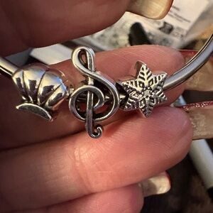 Charms-For bracelet (3) charms Music Note, Star Sea Shell Silver Tone Charms